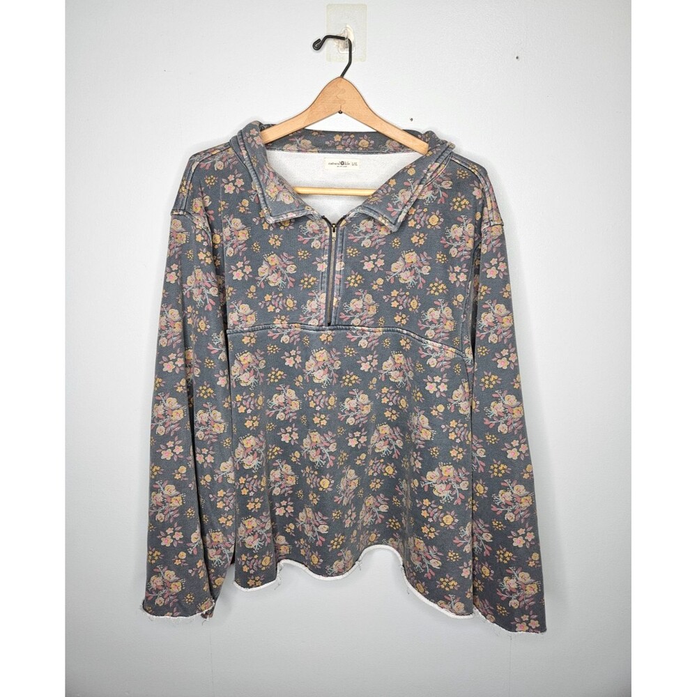 NATURAL LIFE Easy Does It Floral Sweatshirt L/XL Boho Cottagecore Cozy Pullover